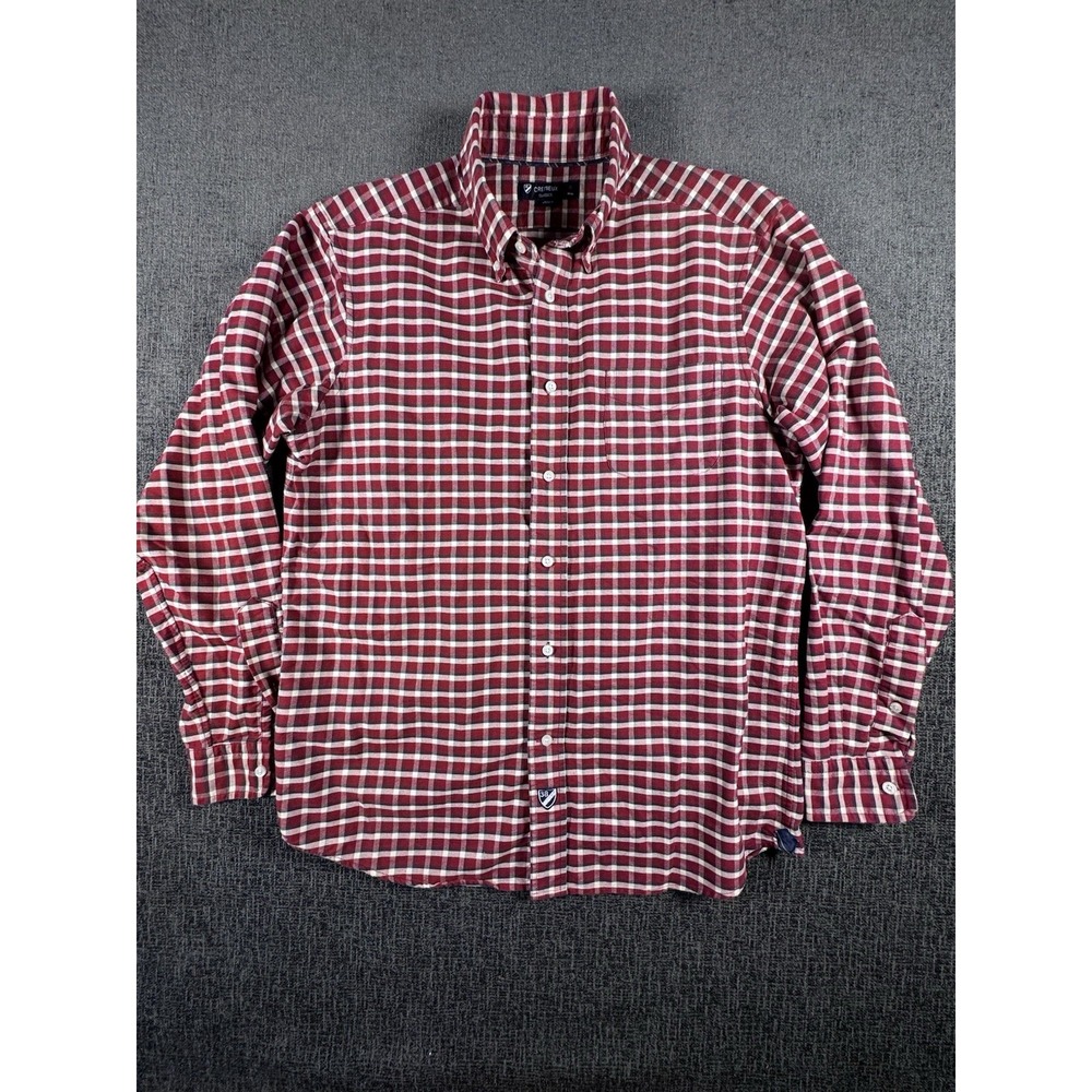 Cremieux Classics Button Down Shirt Mens Medium Red Navy White Plaid Casual Long